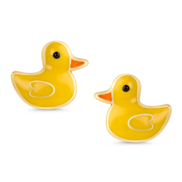 Gold Stud Earrings - Yellow Duck