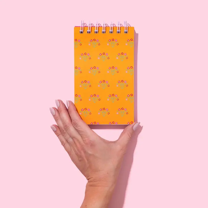 Small Spiral Top Notebook | Orange w/ Flower Bouquets