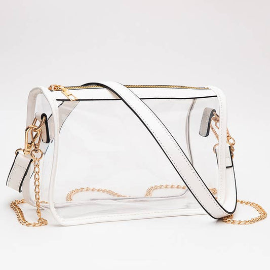 Clear Rectangle Stadium Crossbody Bag | White