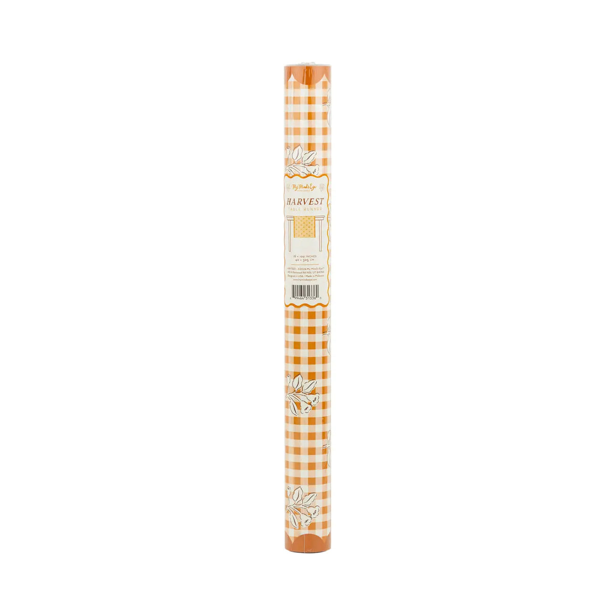 Rust Gingham Block Print Paper Table Runner