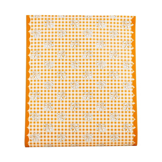 Rust Gingham Block Print Paper Table Runner