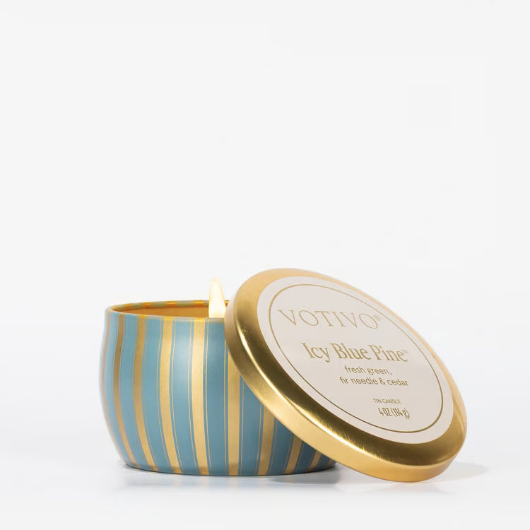Icy Blue Pine Holiday Tin Candle