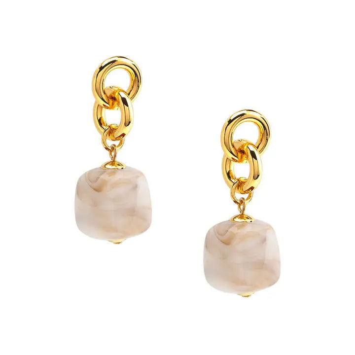 Tessa Puffy Square Resin Drop Earring | Beige