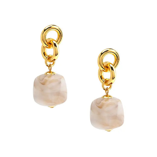 Tessa Puffy Square Resin Drop Earring | Beige