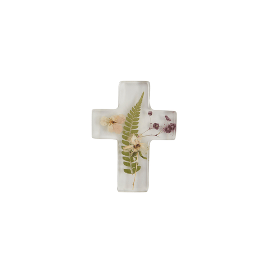 Dried Flower Resin Cross w/Fern
