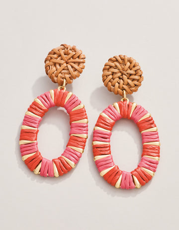 Straw Oval Earrings | Red