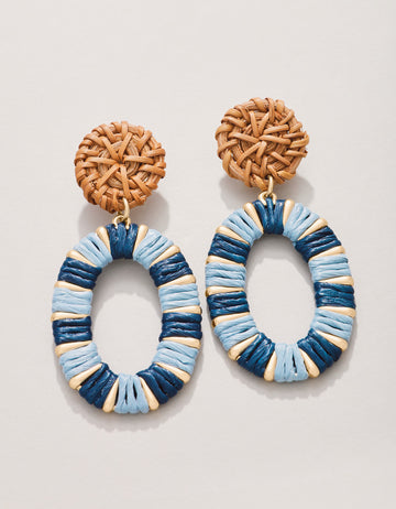 Straw Oval Earrings | Blue