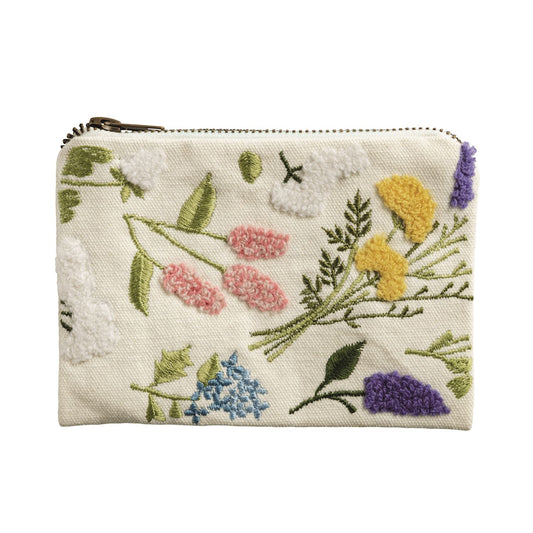 Tossed Embroidered Flower Zipper Pouch