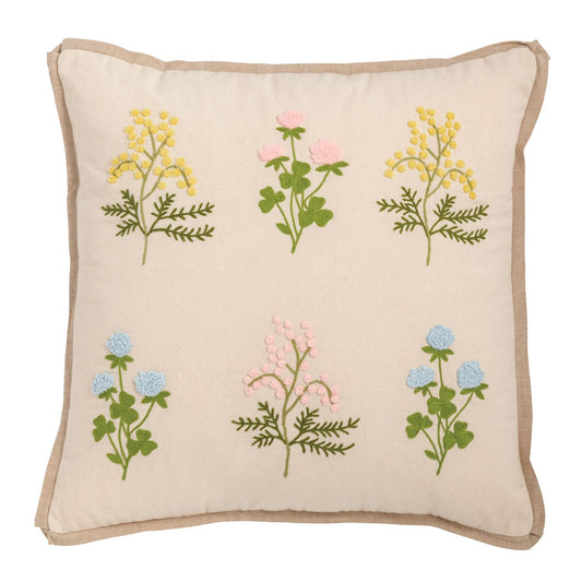 Square Floral Embroidery Pillow