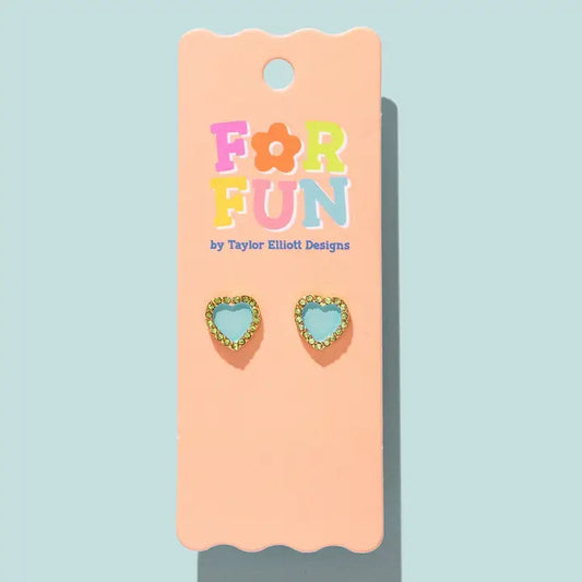 Stud Earrings | Blue + Gold Hearts
