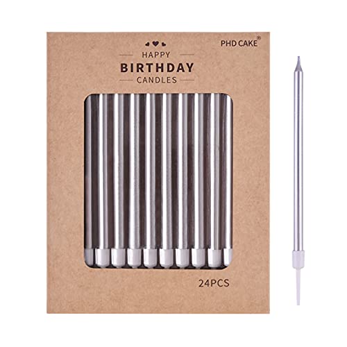 Thin Silver Birthday Candles | Set of 24