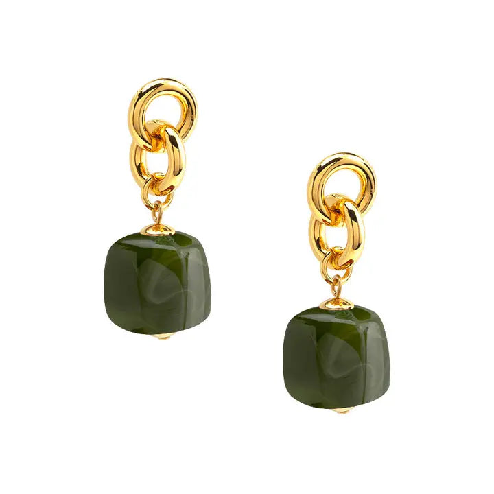 Tessa Puffy Square Resin Drop Earring | Emerald