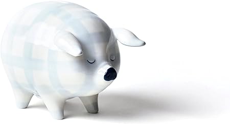 Gingham Piggy Bank - Blue