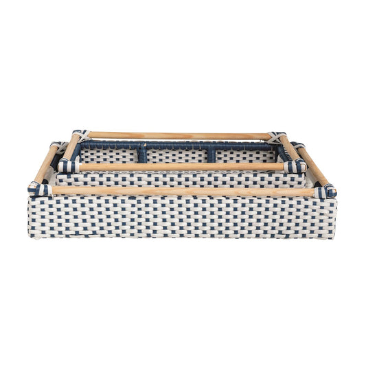 Rattan Plastic Blue & White Tray