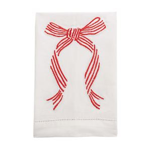 Striped Bow Embroidered Towel