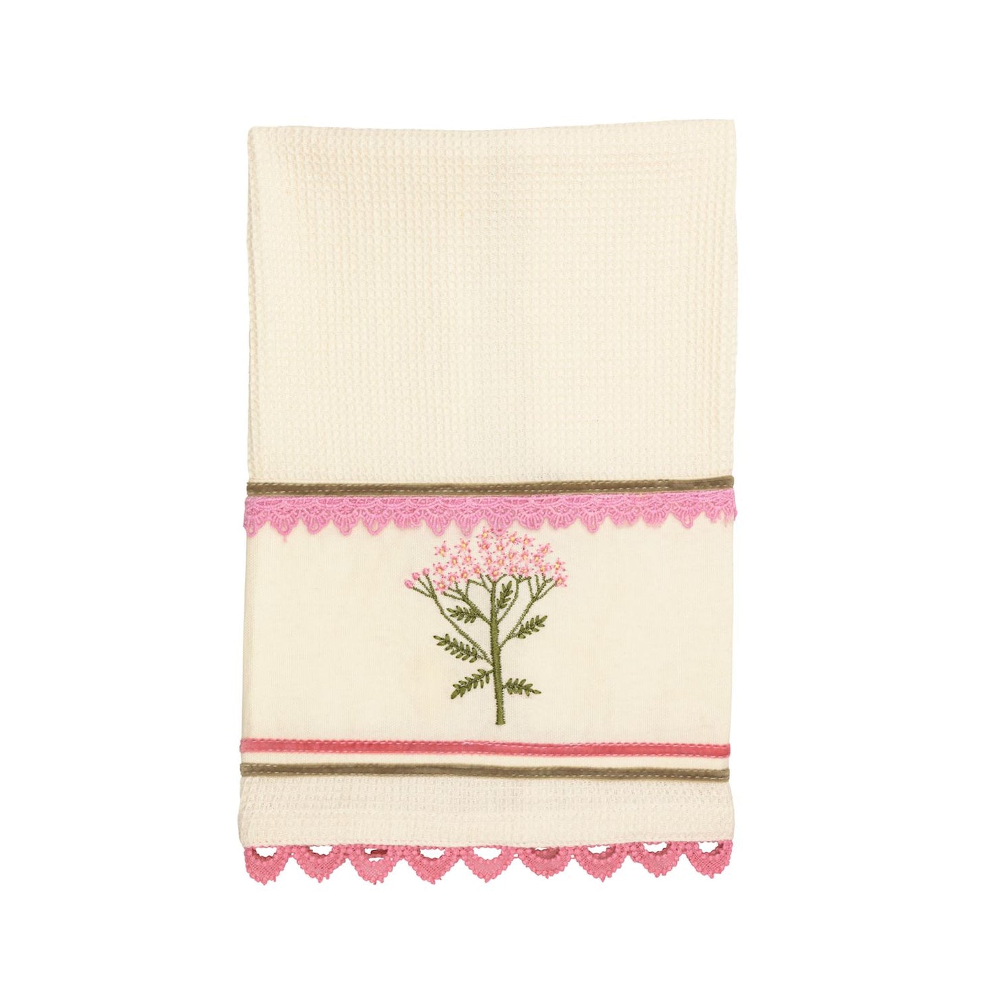 Pink Floral Embroidered Waffle Towel
