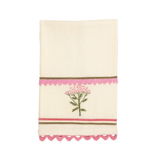 Pink Floral Embroidered Waffle Towel