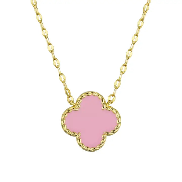 Necklace | Gold | Four Leaf Clover | Pink