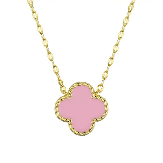 Necklace | Gold | Four Leaf Clover | Pink