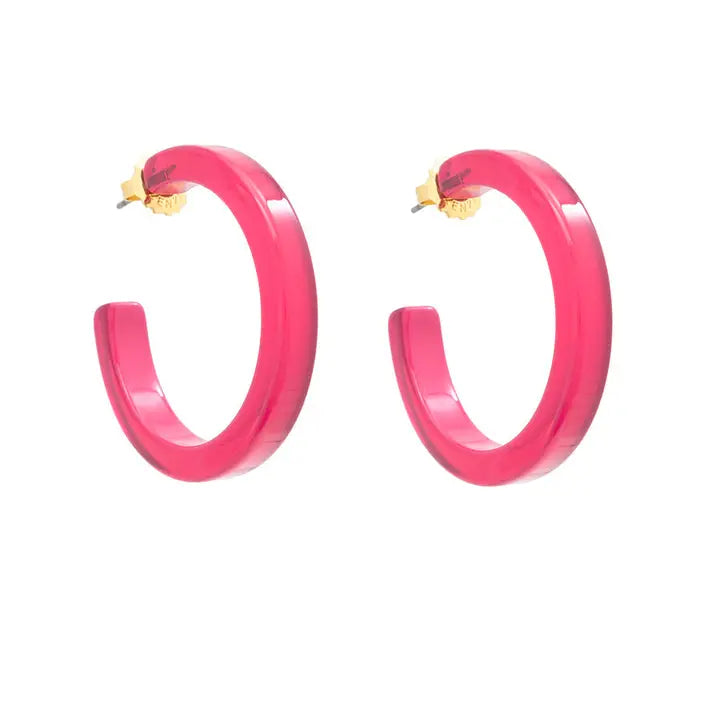 Medium Resin Hoop Earring | Neon Pink