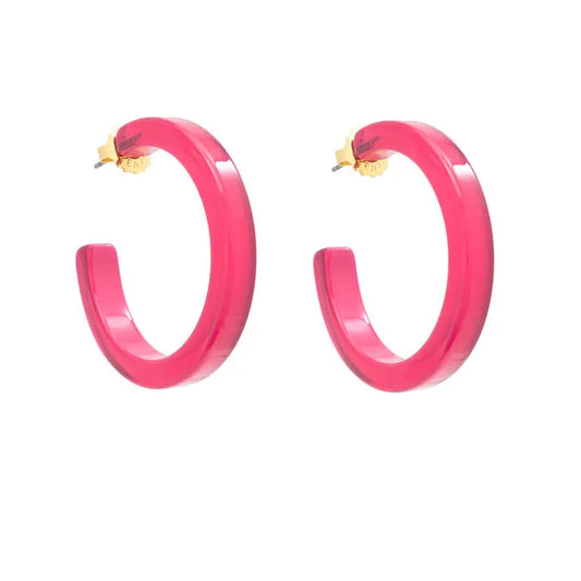 Medium Resin Hoop Earring | Neon Pink