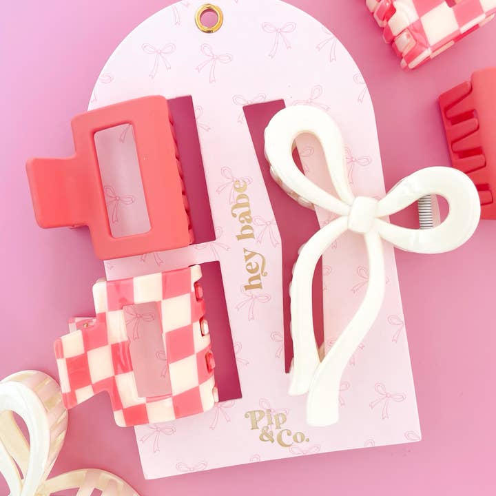Claw Hair Clip Set | Pink Bow/Checkered