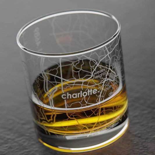 Charlotte NC Map Rocks Whiskey Glass