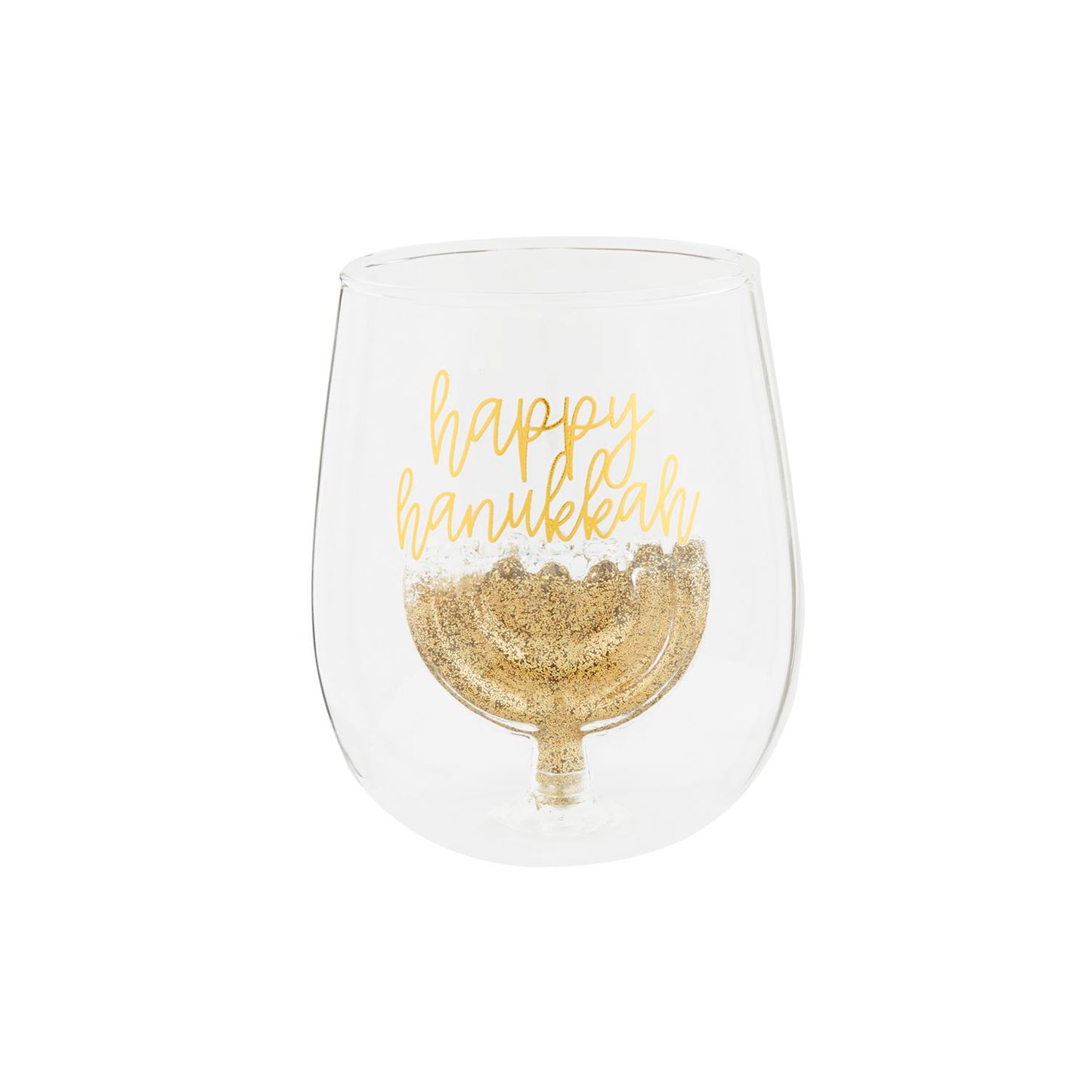 Hanukkah Glitter Wine Glass | Happy Hanukkah