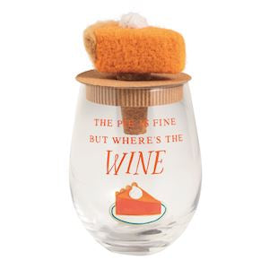 Pie Thanksgiving Wine Glass & Stopper Set