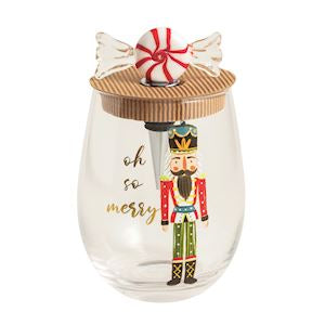 Peppermint Nutcracker Wine Glass Set