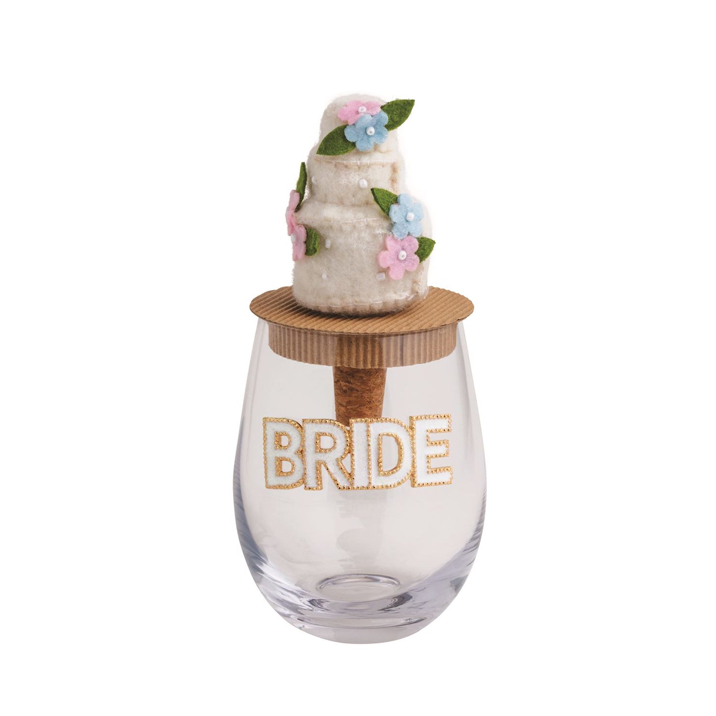 Bride Beaded Wine Glass & Bottle Topper Set