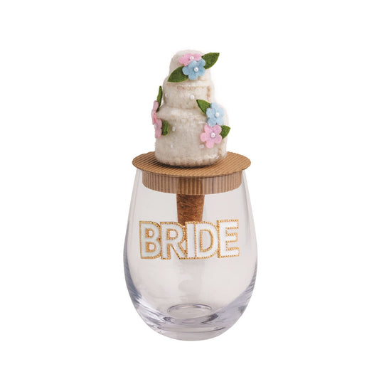 Bride Beaded Wine Glass & Bottle Topper Set