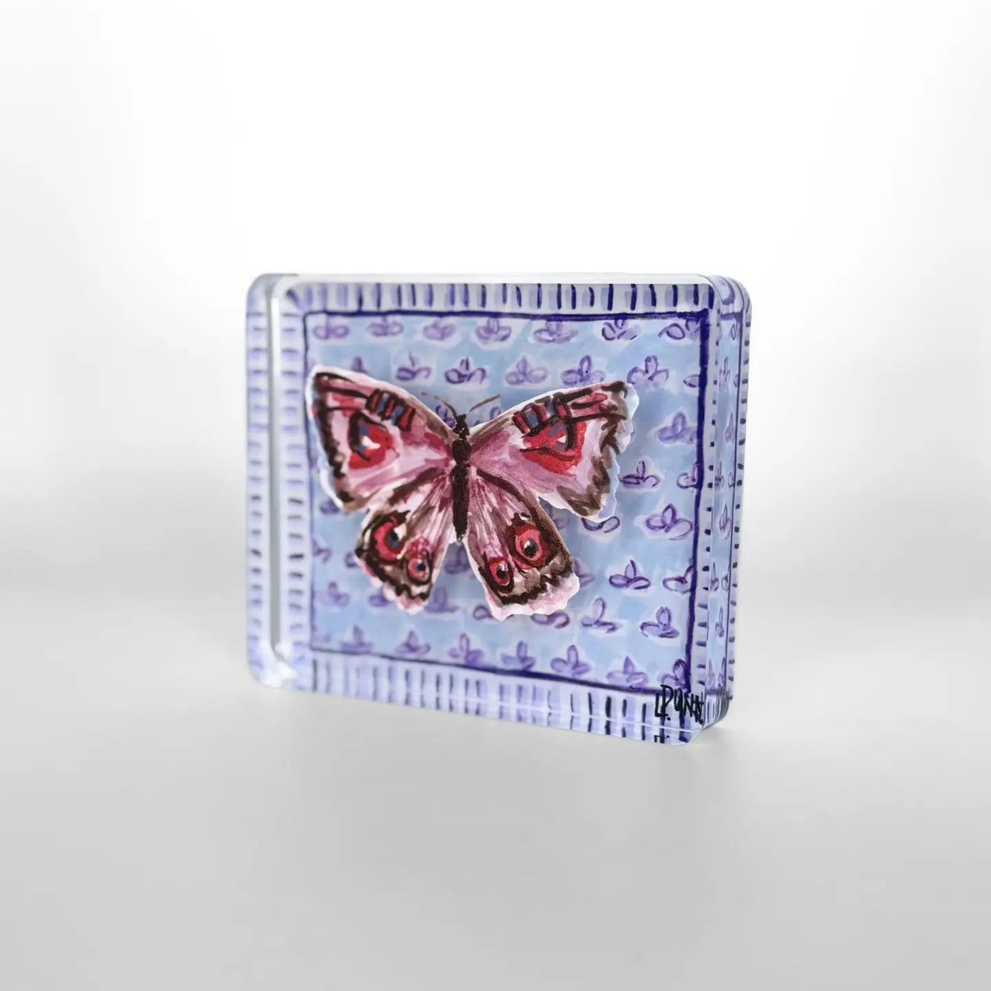 Purple Butterfly On Fleur De Lis Block | Small
