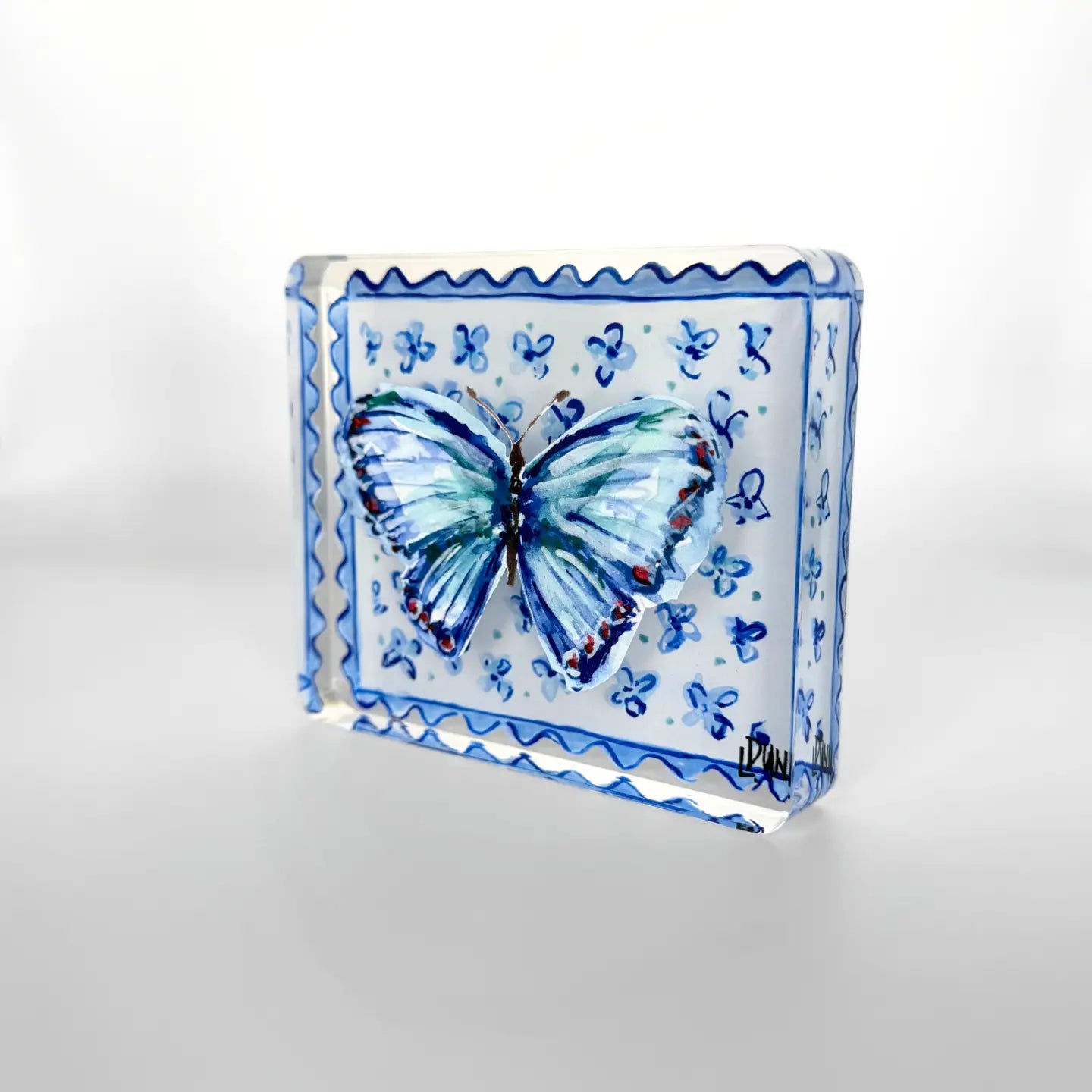 Blue Butterfly On Floral Block | Large