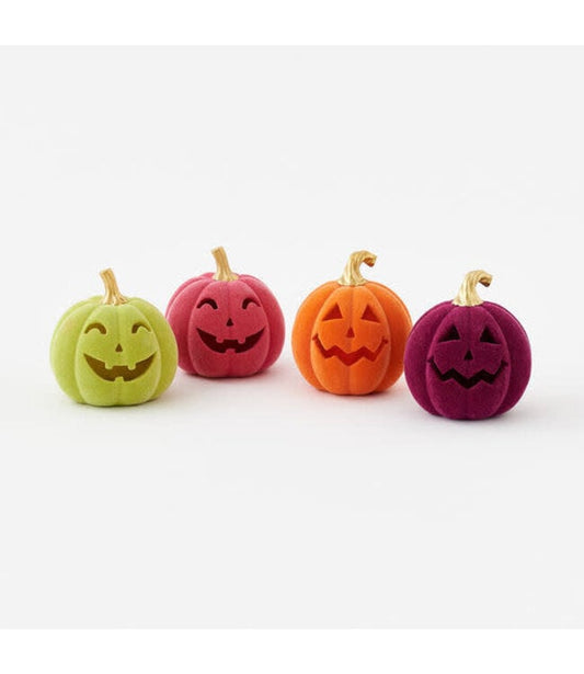 Flocked Jack-O-Lantern with Gold Stem | Assorted Colors