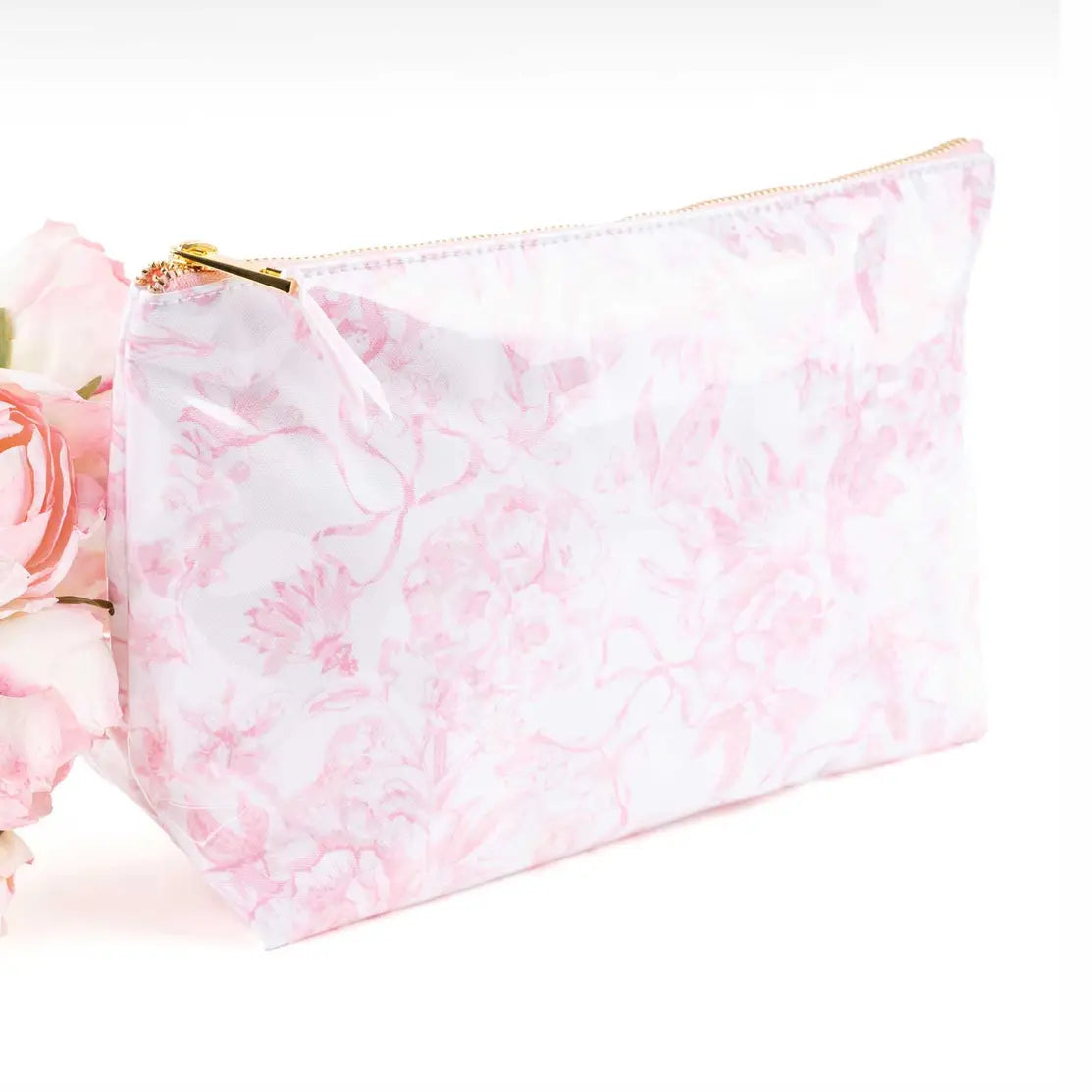 Clear Coated Travel Cosmetic | Pink Bow Toile