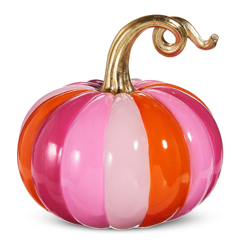 10.5" Pink and Orange Stripe Pumpkin
