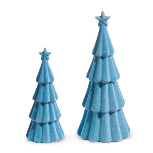Blue Tiered Flocked Trees | Assorted Sizes