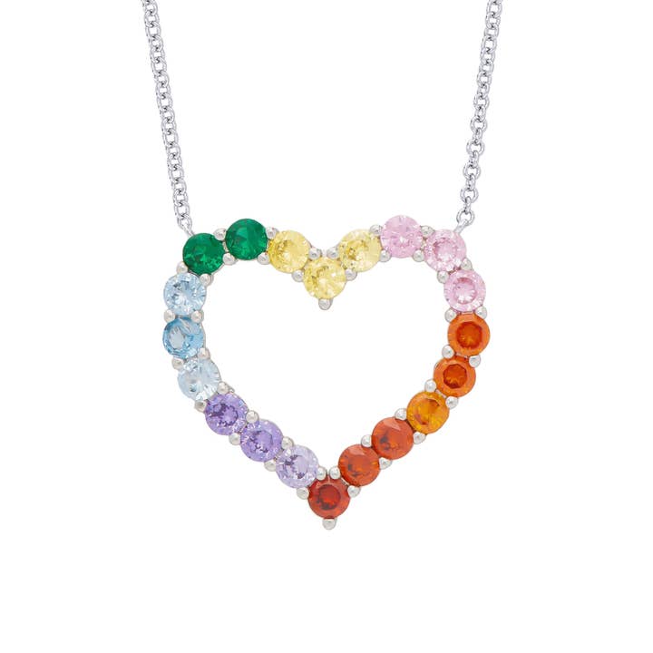 Necklace | Cubic Zirconia | Rainbow | Open Heart