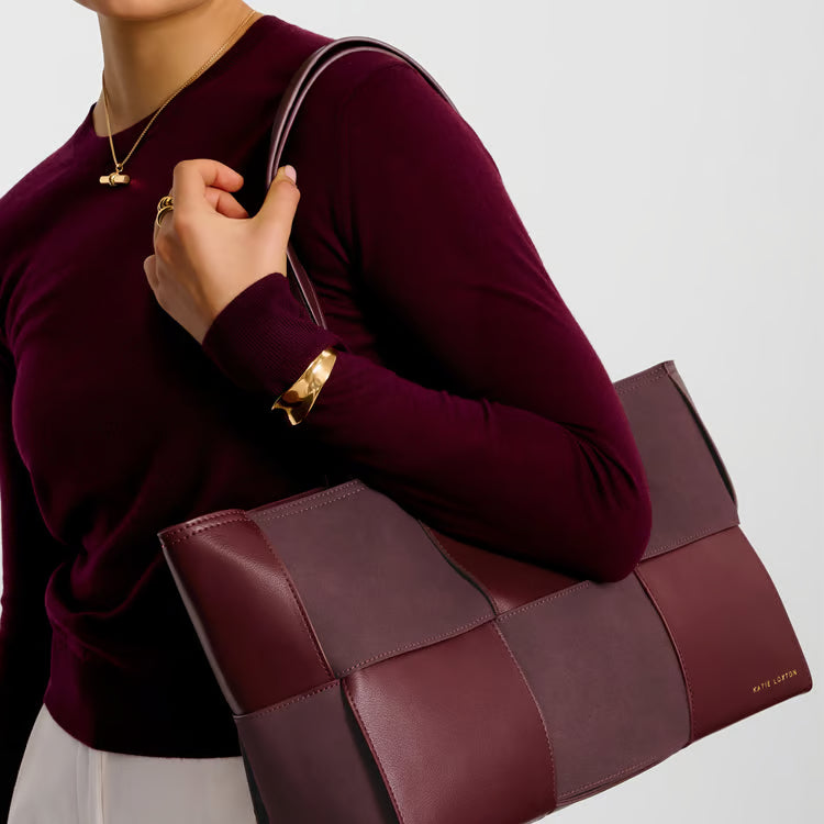 Taya Hand Woven Suedette Tote Bag | Cherry