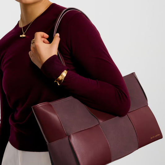 Taya Hand Woven Suedette Tote Bag | Cherry