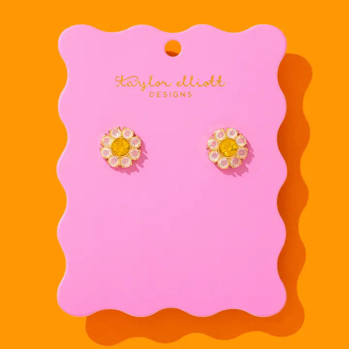 Stud Earrings | Flowers w/ Yellow Gems | Caroline