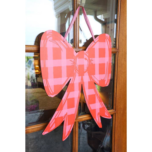 Red and Pink Gingham Bow | Doorhanger