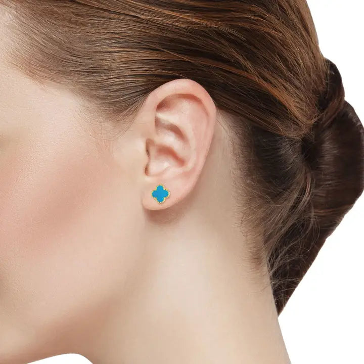 Stud Earrings | Gold | Four Leaf Clover | Turquoise