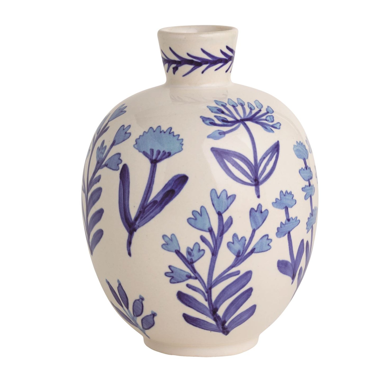 Large Blue Floral Bud Vase