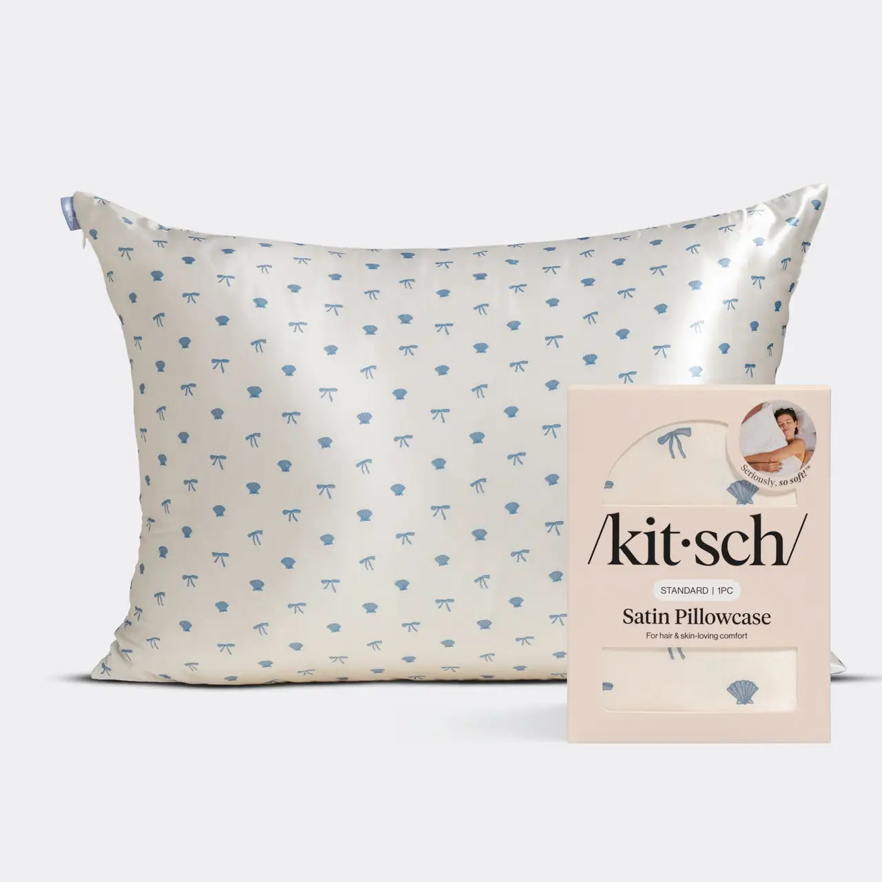 Satin Pillowcase | Pearlized Cream & Coastal Blue Print