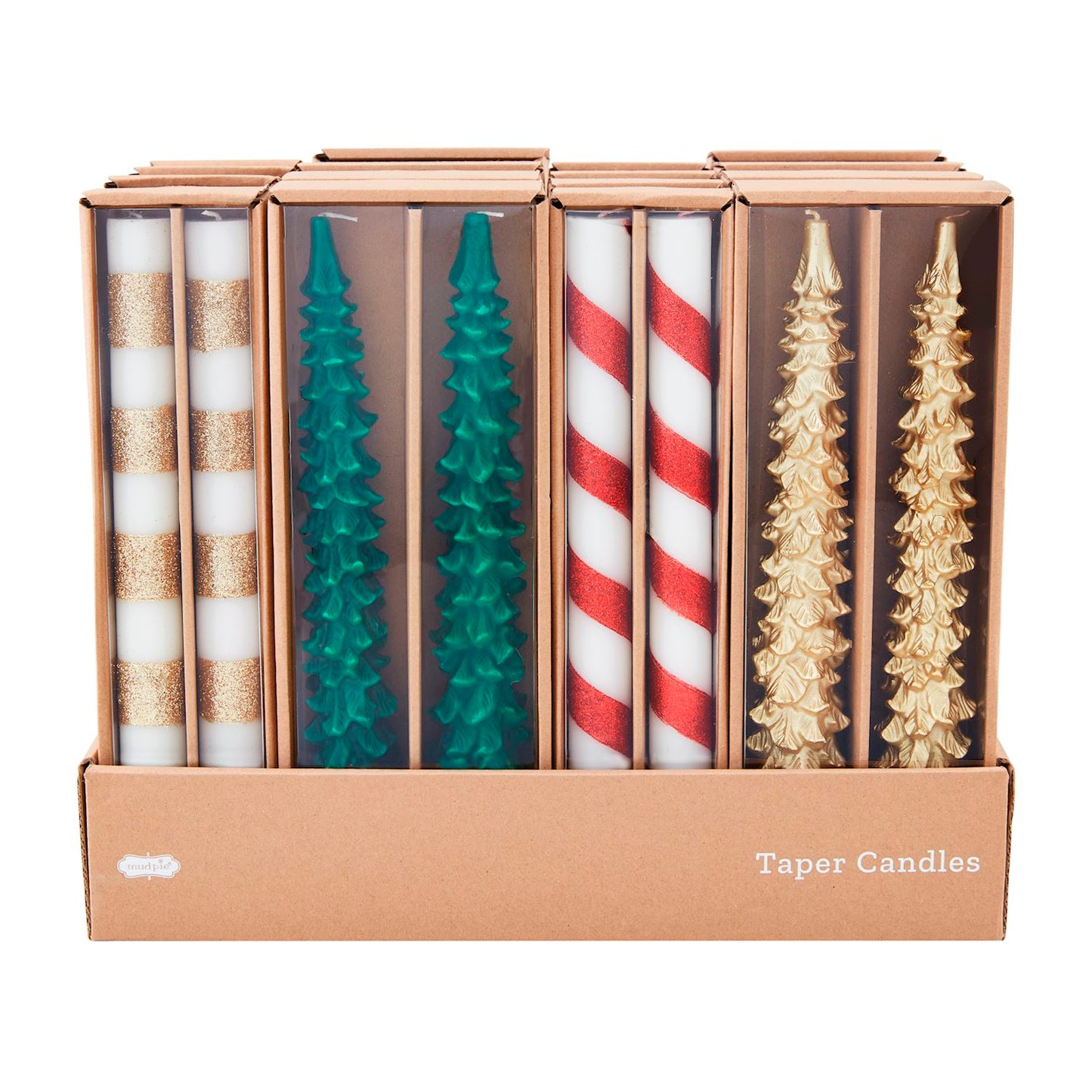 Christmas Tree & Stripes Taper Candle Sets | Assorted Styles