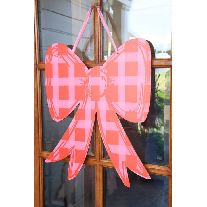 Red and Pink Gingham Bow | Doorhanger