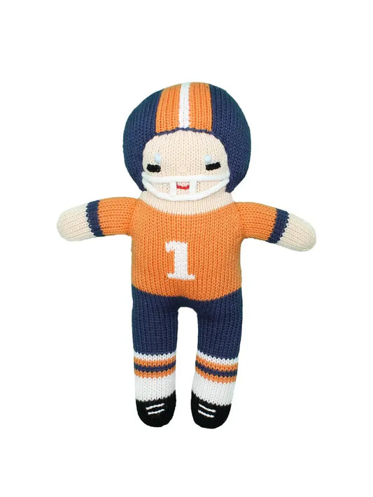Knit Rattle | Football Player | Orange/Navy