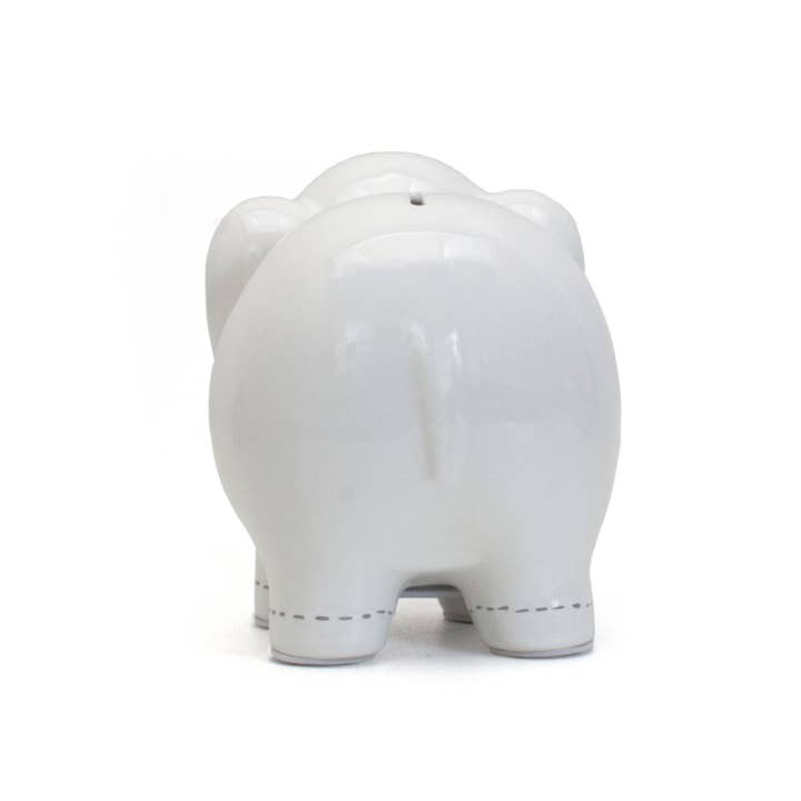 White Large Stitched Elephant Bank